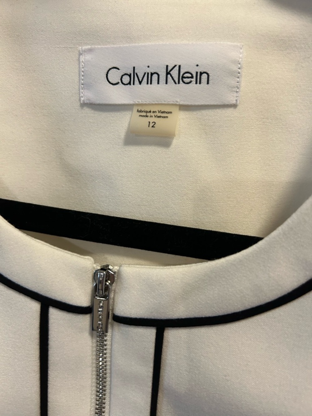 Calvin Klein Women’s White Zip Jacket Overcoat with Black Piping Size 12 - Picture 2 of 9